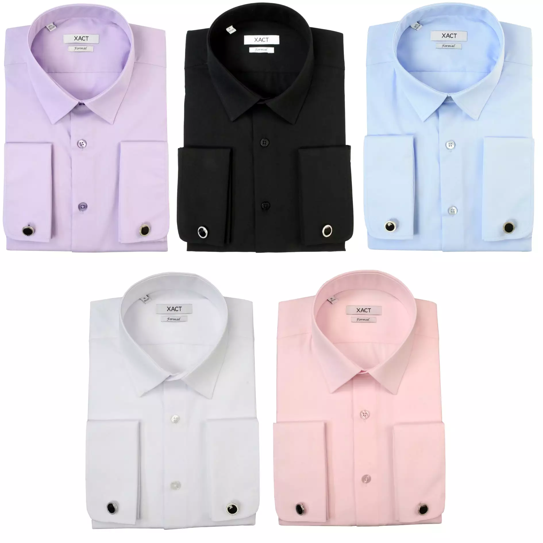 Xact Men's Plain Poplin Formal Shirt with Double/ French Cuff and Cuff Links