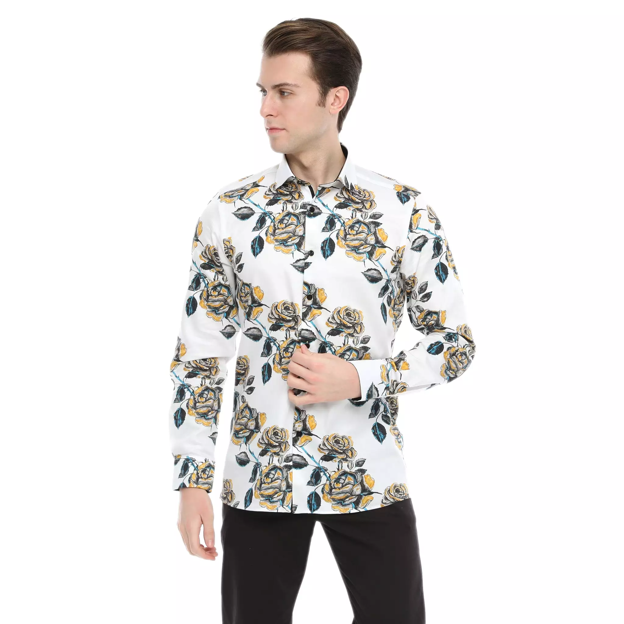 Xact Men's Rose Print Long Sleeved Shirt, Regular Fit