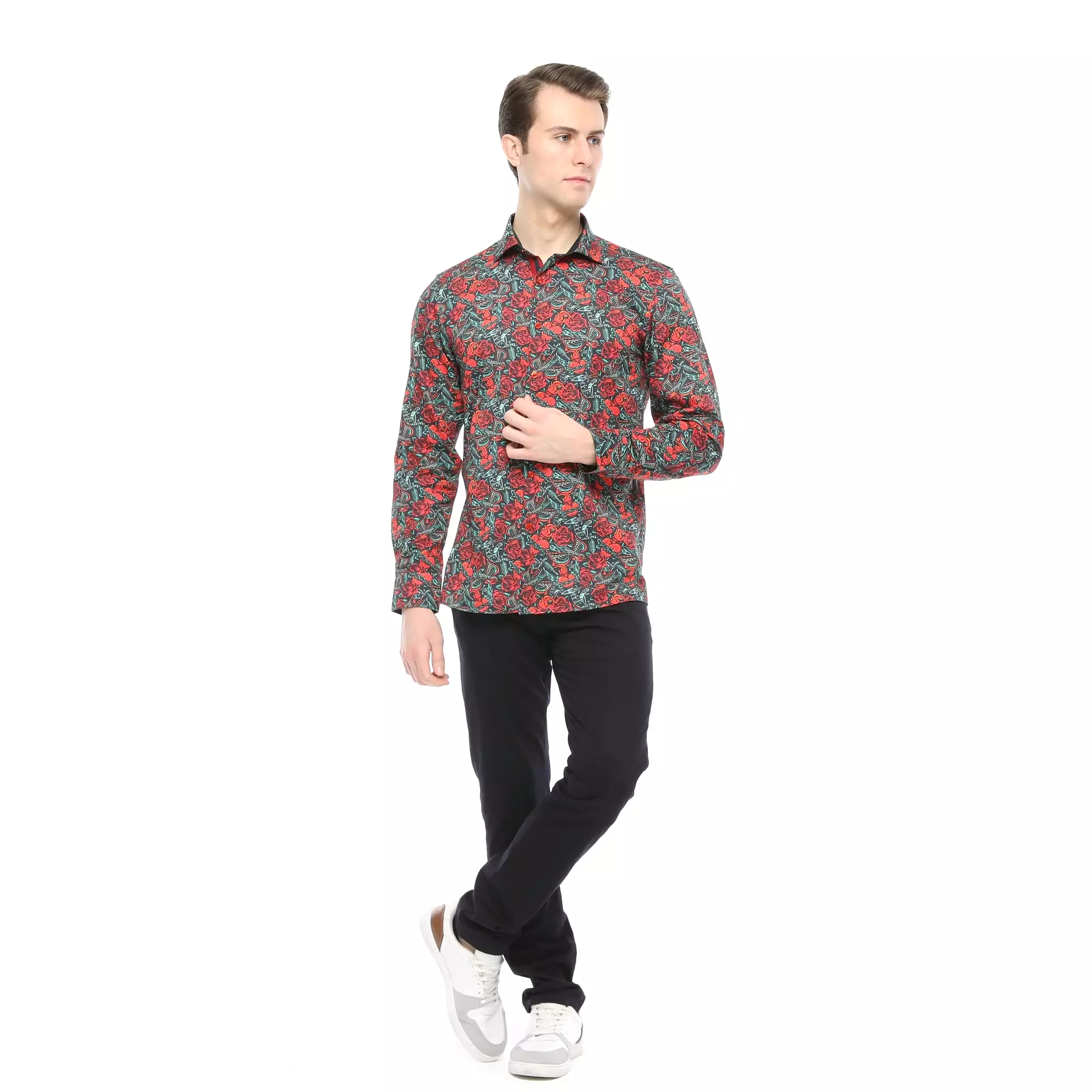 Xact Men's Vintage Tattoo Print Long Sleeved Shirt, Regular Fit