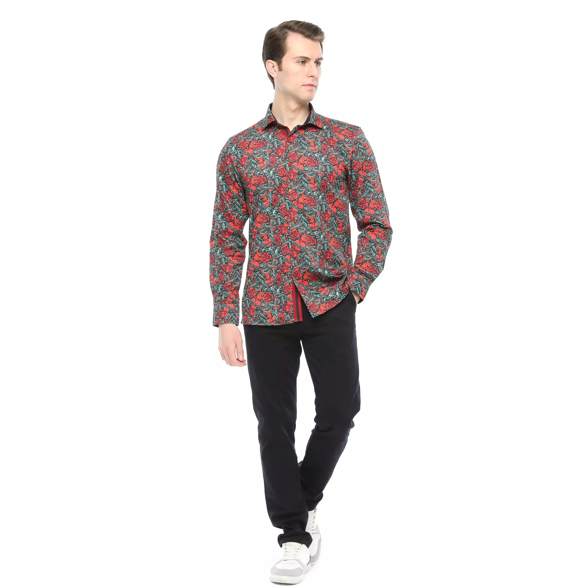 Xact Men's Vintage Tattoo Print Long Sleeved Shirt, Regular Fit