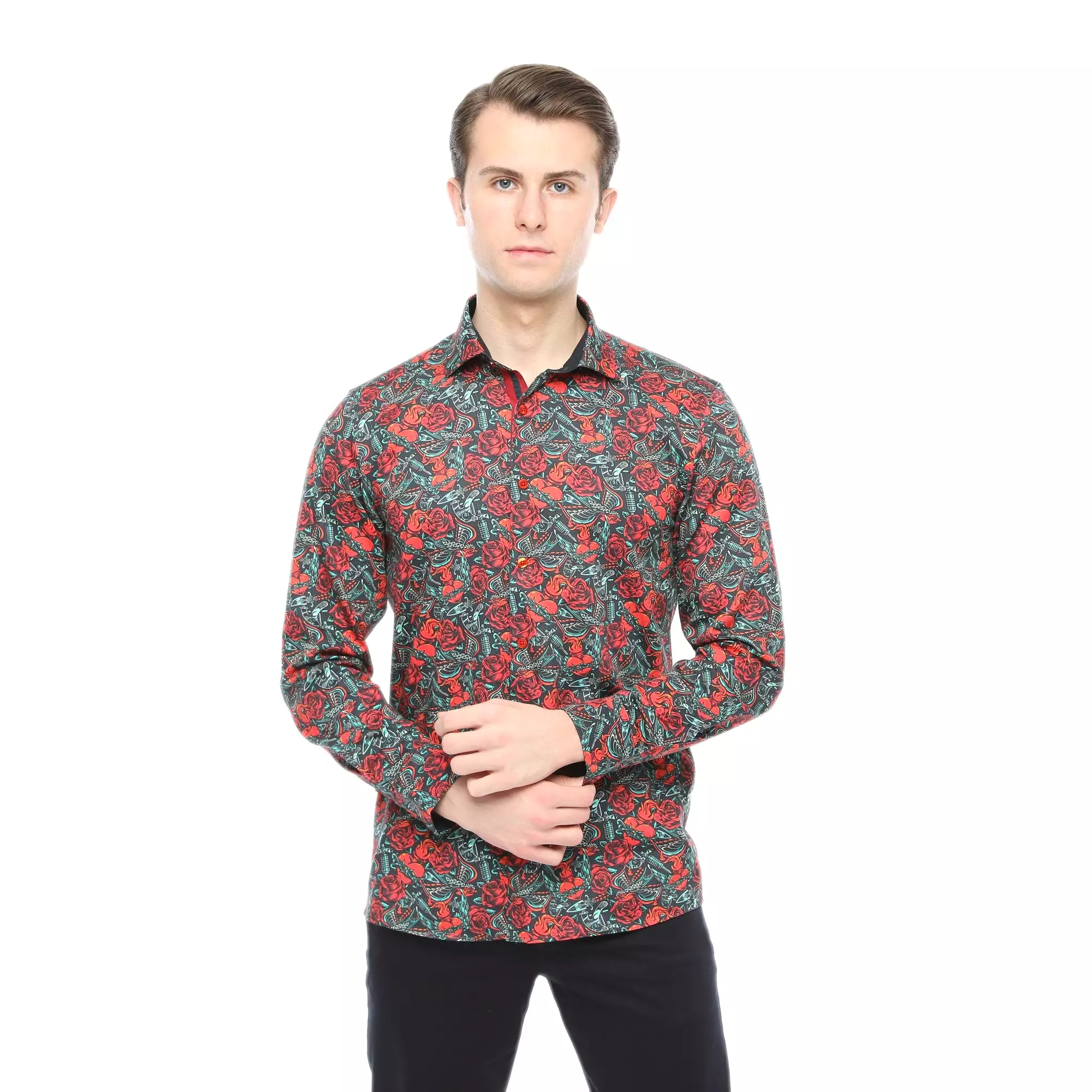 Xact Men's Vintage Tattoo Print Long Sleeved Shirt, Regular Fit