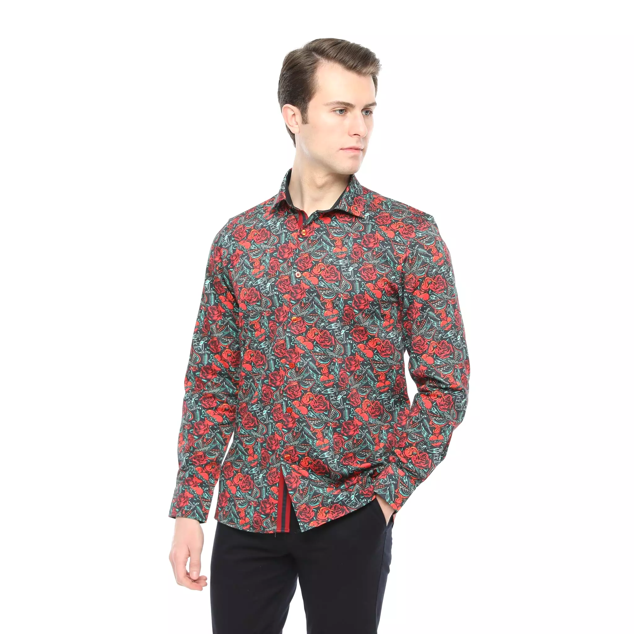 Xact Men's Vintage Tattoo Print Long Sleeved Shirt, Regular Fit