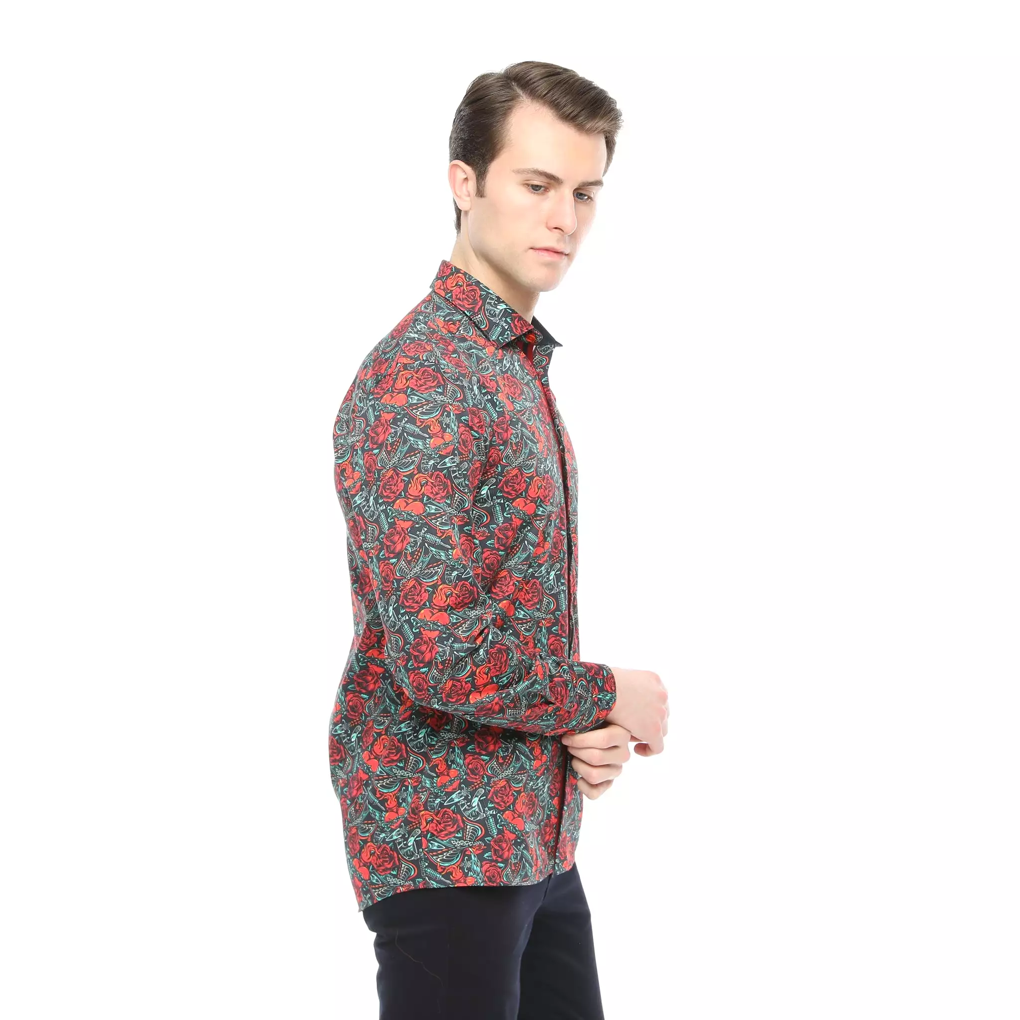 Xact Men's Vintage Tattoo Print Long Sleeved Shirt, Regular Fit