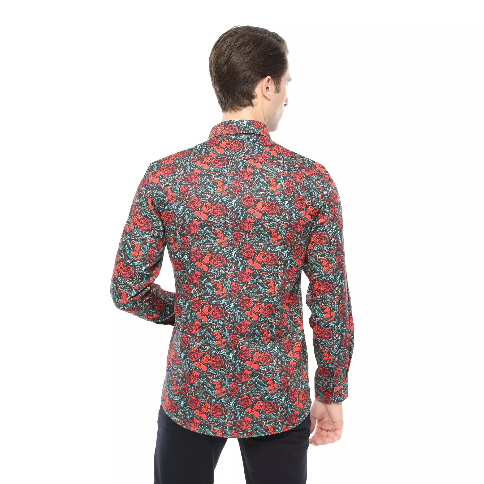 Xact Men's Vintage Tattoo Print Long Sleeved Shirt, Regular Fit