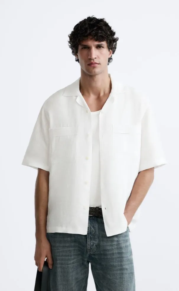 ZARA  |Linen Plain Short Sleeves Shirts