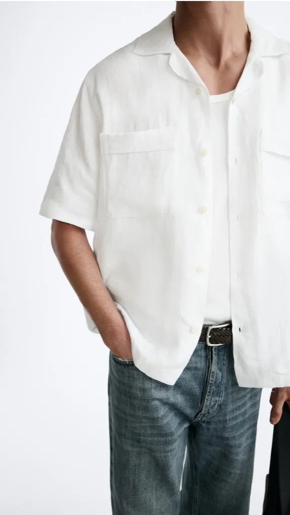 ZARA  |Linen Plain Short Sleeves Shirts