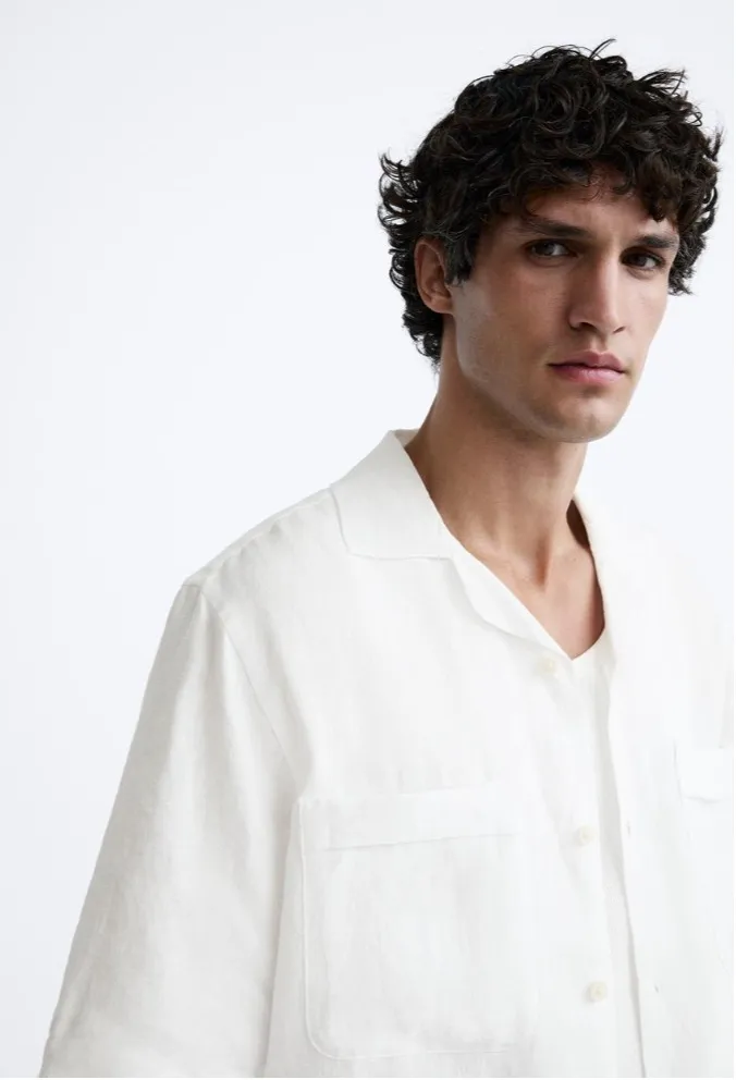 ZARA  |Linen Plain Short Sleeves Shirts