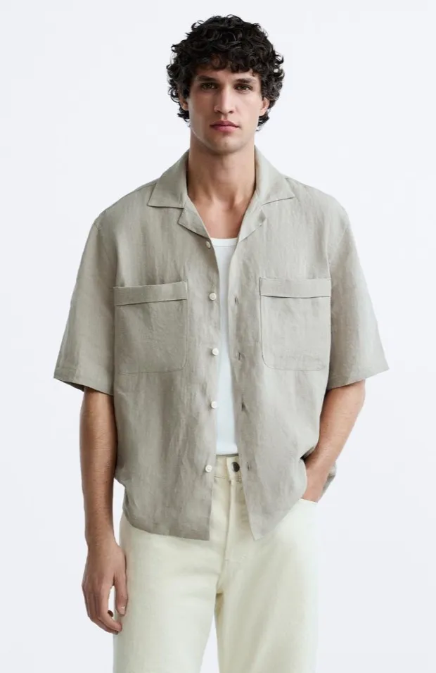 ZARA  |Linen Plain Short Sleeves Shirts