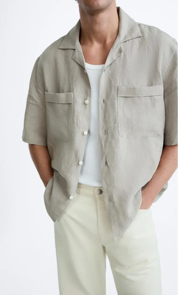 ZARA  |Linen Plain Short Sleeves Shirts