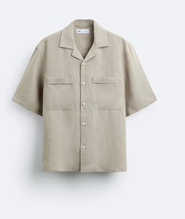 ZARA  |Linen Plain Short Sleeves Shirts