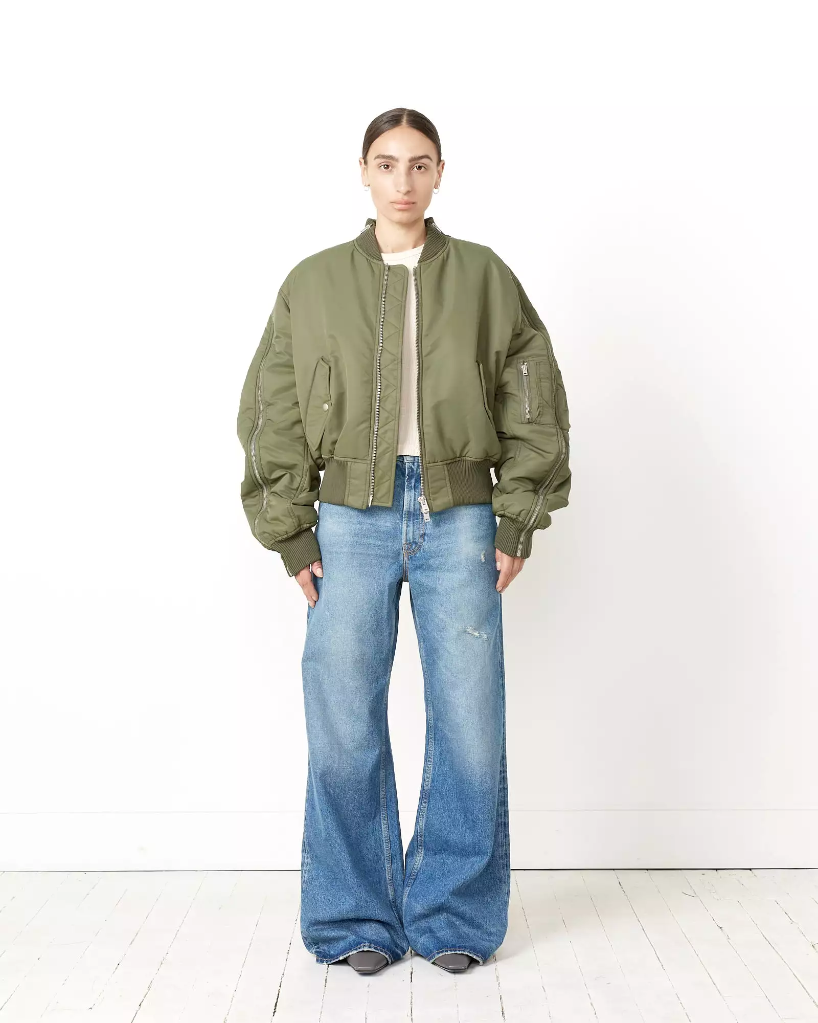 Zipped Bomber Jacket in Hunter Green